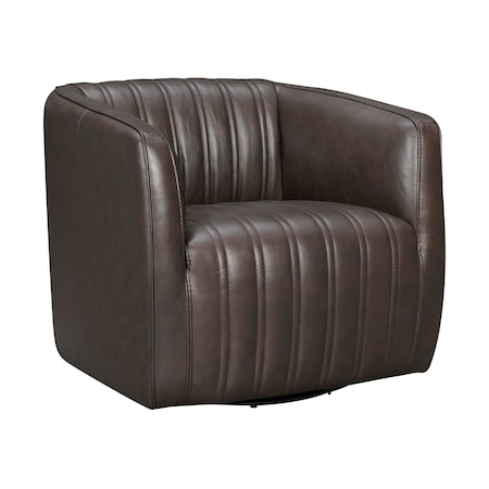 Armen Living Aries Espresso Genuine Leather Swivel Barrel Chair LCARCHES